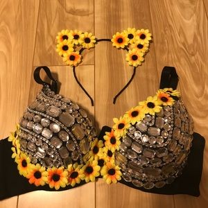 Adorable rave daisy bra top & cat ears
